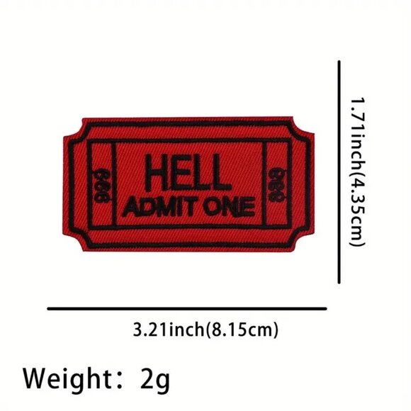 Hell Admit One 666 Ticket Embroidered Iron On Sew Patch Red Black Punk Goth - Picture 5 of 5